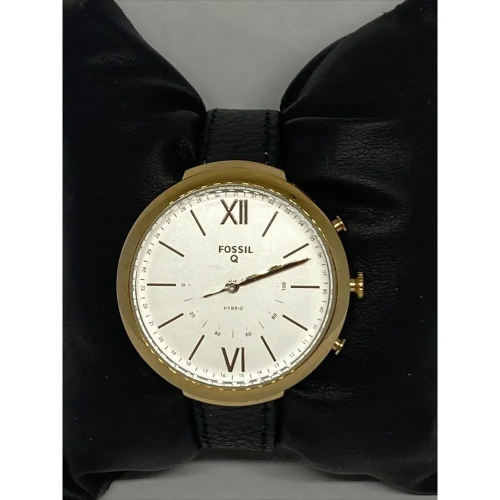 Fossil FTW5021 Women's Black Leather Silver Analog Dial Hybrid Smartwatch XX803
